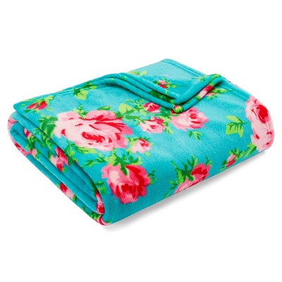 50"x70" Oversized Bouquet Day Throw Blanket Turquoise Blue - Betseyville: Fleece, Machine Washable