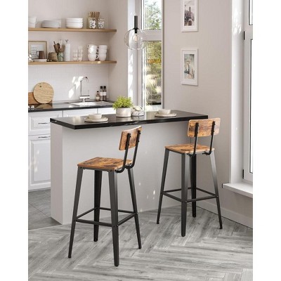 VASAGLE Set of 2 Bar Stools, Bar Height Stools, Tall Bar Stools with Back, Bar Chairs, Steel Frame, Industrial Style