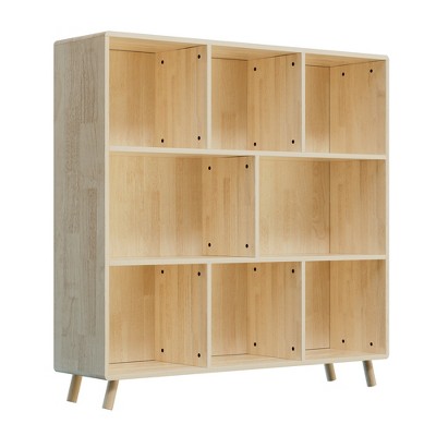 KTMBDW 8-Compartment Mobile Storage Cabinet, 44in, Wood Bookshelf, Classroom Furniture, Natural