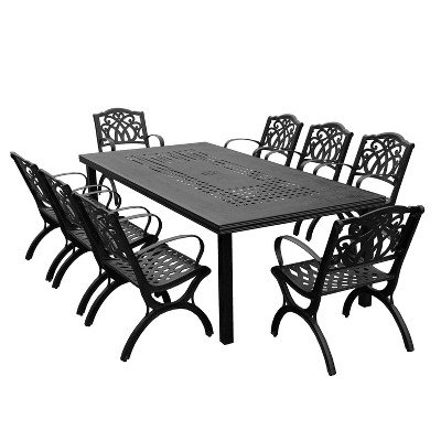 Oakland Living 95" Rectangular Ornate Aluminum Patio Set: UV-Resistant, 8 Chairs, Umbrella Hole