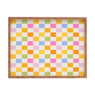 Iveta Abolina Eclectic Checker Check Cream Rectangular Bamboo Tray - Deny Designs
