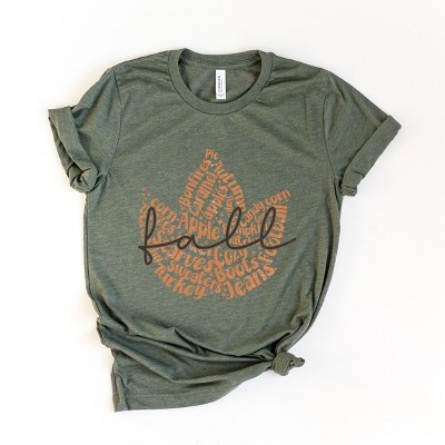 Simply Sage Market Cursive Fall Leaf Short Sleeve Tee