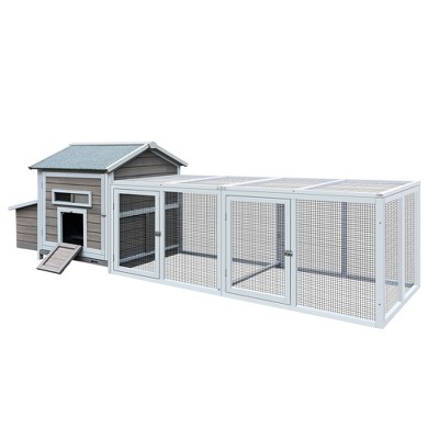 Gulches 118 Inch Wooden Chicken Coop with Free-range Doors and Nesting Box