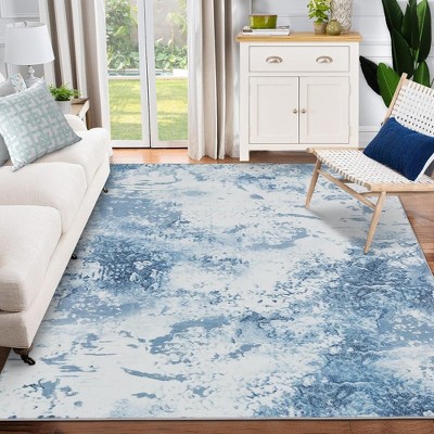 Garvee 8x10FT Washable Soft Area Rug, Modern Abstract Design Rugs, Stain Resistant Foldable Carpet Non-Shedding Floor Mat with Non-Slip Backing(Blue)