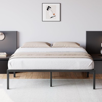 Bed Frame with 16 Inch Metal Slats, Heavy Duty Steel Mattress Foundation No Box Spring Needed, Easy Assembly Quiet Sturdy