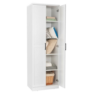 Costway 70'' Storage Cabinet Freestanding Pantry Cabinet w/2 Doors & 5 Shelves White