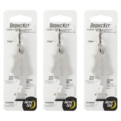 Nite Ize DoohicKey FishKey Key Tool - Key Accessories with Screwdriver, Bottle Opener & Serrated Edge - Multitool Keychain with S-Biner - 3 Pack