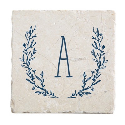 Personalization Mall Farmhouse Floral Personalized Letter Tumbled Stone Coaster Set