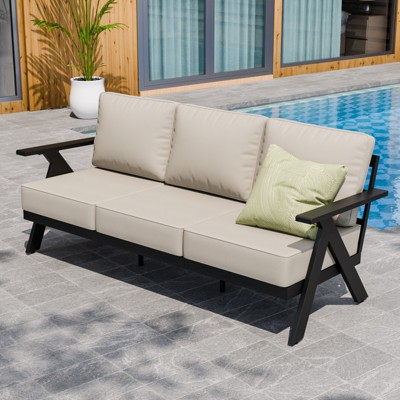 EAGLE PEAK Urban Slate 3-Seat Modern Patio Couch Outdoor Sofa with Weather Resistant Cushions