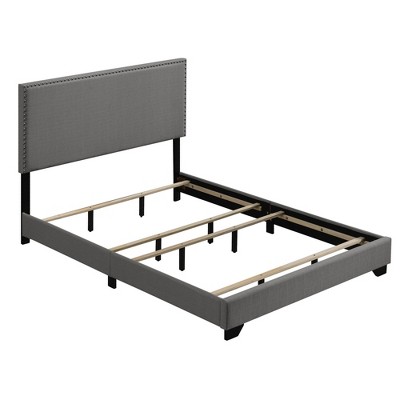 Queen Size Upholstered Platform Bed with Nailhead Trim for Bedroom