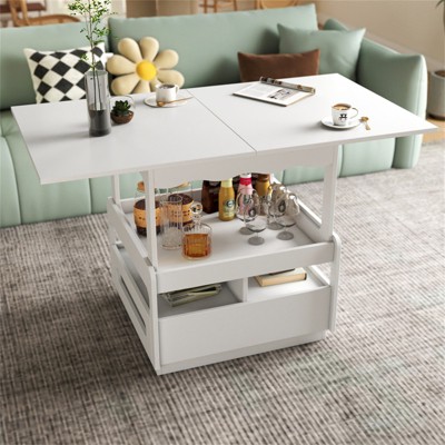 RISOKEYS 3 in 1 Deformed Coffee Table - Rectangular Table with Storage Cabinet for Living Room and Dining Room Coffee Table
