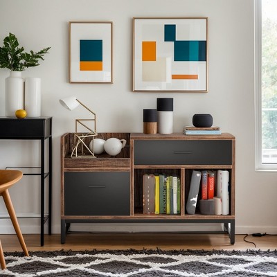 Hommoo 39 inch File Cabinet, Rustic Lateral Filing Cabinet with 2 Drawers