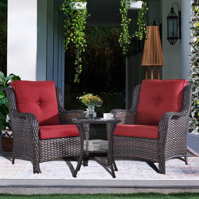 POCASSY 3 Piece Patio Furniture Set, All Weather Wicker Accent Lounge Club Patio Chairs with Side Table for Porch Balcony