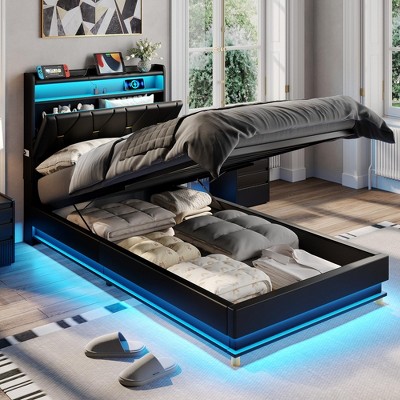 Lift Up Storage Bed Frame, Upholstered Platform Bed, Noise-Free