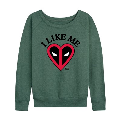Women's - Marvel - Deadpool I Like Me Lightweight French Terry Wide Neck Long Sleeve Graphic Shirt