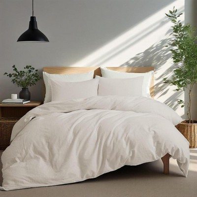 Peace Nest Classic Linen Cotton Bedding Set, Woven 55% Linen 45% Cotton Duvet Cover and Pillow Shams, Soft & Breathable
