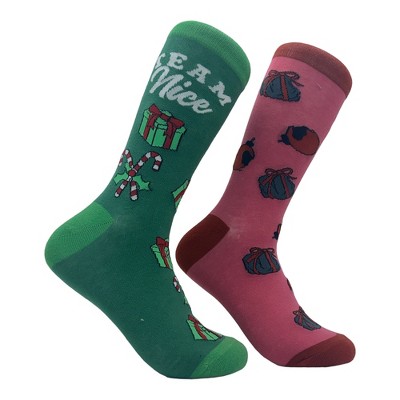 Team Naughty Team Nice Socks Funny Xmas Party Santas List Joke Footwear - Crazy Dog Socks Gift For Christmas