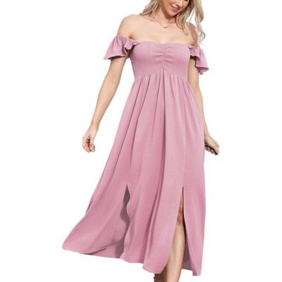 Anna-Kaci Women's Ruffled Cap Sleeve Maxi Slit Flowy Dress for Everyday Looks
