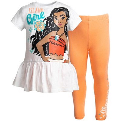 Disney Frozen Princess Moana Little Mermaid Floral Girls T-Shirt and Leggings Outfit Set Little Kid to Big Kid