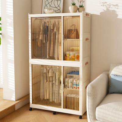 KTMBDW Portable Wardrobe Closet Storage Organizer for Clothes, Plastic Collapsible Closet Organizer with Transparent Door for Living Room Bedroom