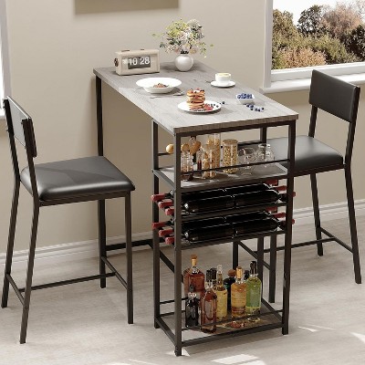 Coucheta 3-Piece Bar Table Set - 36" Counter-Height Table with 2 Upholstered Stools & Storage (Space-Saving)