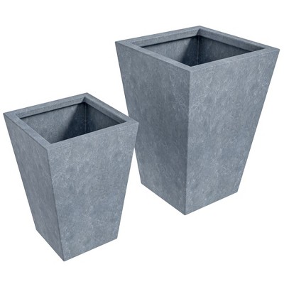 LeisureMod Serene Fiberstone Tapered Square Planter Pot Set with Drainage Holes, Includes 15" and 21" Pots, Weather-Resistant for Indoor/Outdoor Use