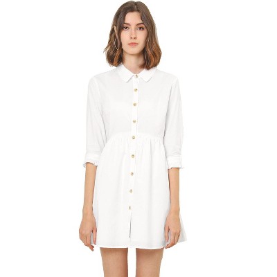INSPIRE CHIC Women's 3/4 Sleeve Button Front Solid Color Flare Mini Shirt Dress
