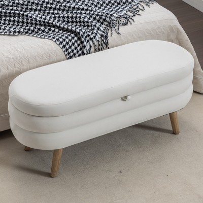 ModernLuxe Velvet/Boucle Fabric Storage Bench with Wood Legs - Ideal for Living Room & Bedroom
