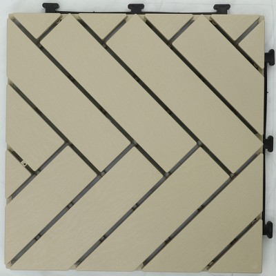 Courtyard Casual Plastic Deck Tiles - Herringbone Pattern Charcoal Gray Color Pack of 9