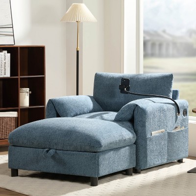 Merax Multifunctional Chenille Single Sofa with Storage Ottoman and Cushioned Armrest Pillows