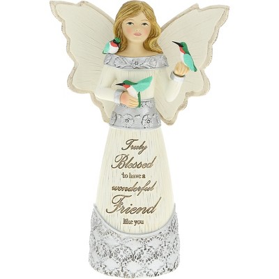 Pavilion Gift Company - Blessed - 5.5" Angel Figurine with Hummingbirds - Decorative Objects