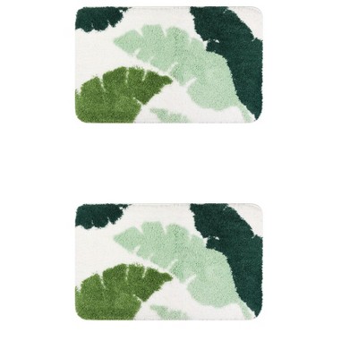 Unique Bargains Boho Cute Leaf Pattern Non-Slip Machine Washable Bathroom Mats 2 Pcs