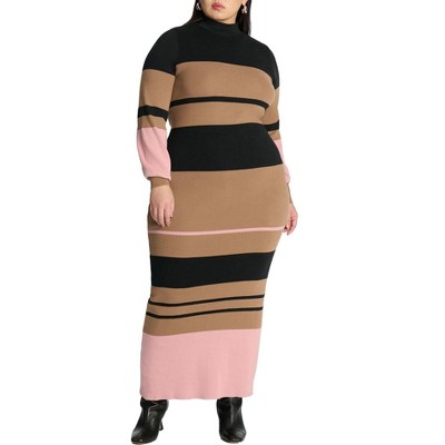 ELOQUII Striped Mock Neck Sweater Dress