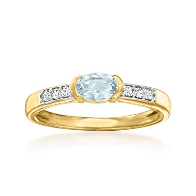 Ross-Simons 0.30 Carat Aquamarine and .10 ct. t.w. White Zircon Ring in 18kt Gold Over Sterling
