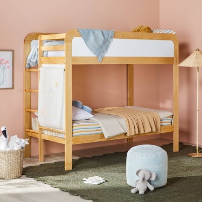 Saracina Home Adyn Contemporary Twin Over Twin Kids' Bunk Bed with Ladder on End Natural Pine