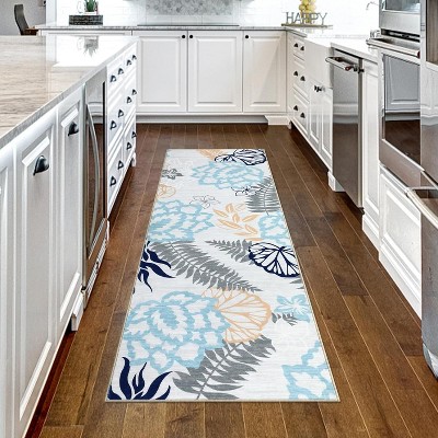Acekool Washable Area Rug, Modern Floral Leaf Non-Slip Stain Resistant Low Pile Soft Carpet for Living Room Bedroom, Easy Care