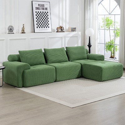 Hrinhom 120.1" W Convertible Sofa Bed,L-Shaped Corduroy Sectional Couch with Metal Frame