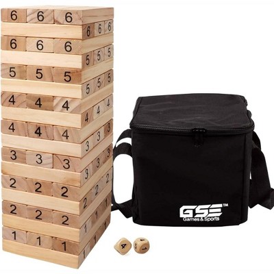 GSE 54-Piece Mini/Medium Tumbling Timbers with Dice, Stacking Floor Game Set for Kids (Build to Over 1.5ft/3ft)