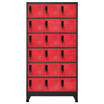 vidaXL Steel Locker Cabinet, Modern Design, with Lockable Doors, Name Tag Holders, Anthracite and Red - 35.4"x15.7"x70.9"