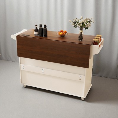 53" Kitchen Island Cart with Foldable Drop Leaf Tabletop, Mobile Rolling Breakfast Bar with Drawers, Cabinets, Adjustable Shelves for Kitchen Dining