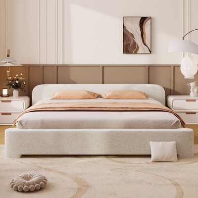 NicBex All Size White Wooden Bed Frame with Bouce Upholstered Headboard,Modern Platform Bed,No Box Spring Needed