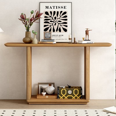 MOEPISY Elegant Minimalist Console Table with Curved Corners, Brown