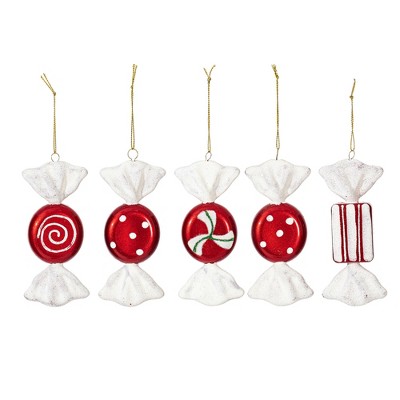 Vickerman Red-White Candy Christmas Ornament, 5/Box