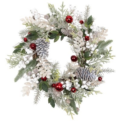 Northlight Frosted Pinecones and Berries Artificial Christmas Wreath - 24" - Unlit