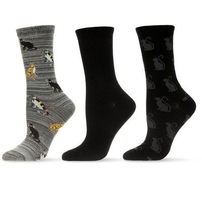 Memoi Cats Galore Bamboo Blend Crew Sock 3 Pair Pack