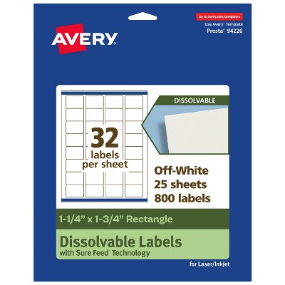 Avery Dissolvable Labels, 1.25" x 1.75" Rectangle