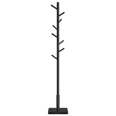VASAGLE 8 Hooks Solid Wood Coat Rack Wood Hall Tree Coat Rack Stand with Stable Square Base 3 Height Options Office