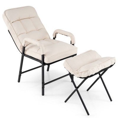 Tangkula Modern Accent Chair w/ Ottoman Linen Fabric Arm Chair w/ Adjustable Backrest