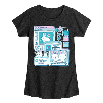Girls' - Instant Message - Kawaii Bunny Computer Window Tabs Fitted Short Sleeve Graphic T-Shirt