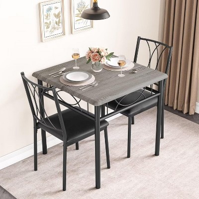 Dining Table Set for Small Spaces, 3 Pcs Space Saving Kitchen Table with 2 Chairs, Wooden Dinner Table Chair Set with Metal Frame, Bistro Table Set